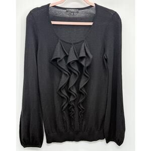 Anne Taylor Womens Sweater Cashmere Sz S Ruffle Front Capsule Core Feminine